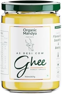 Organic Mandya Premium A2 Desi Ghee 700 ml | Pure, Natural & Health | Forest Grazed, Stress Free Cattle | Ethically Sourced | Glass Jar 700 ml