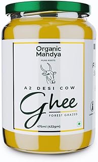 Organic Mandya Premium A2 Desi Ghee 475 ml | Pure, Natural & Healthy | Forest Grazed, Stress Free Cattle | Ethically Sourced | Glass Jar 475 ml