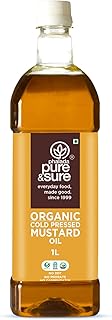Pure & Sure Organic Cold Pressed Mustard (Kachi Ghani) Oil 1 Litre| Natural Sarso Tel for Cooking, Hair Care & Skin Care | Rich Flavour and Nutrients